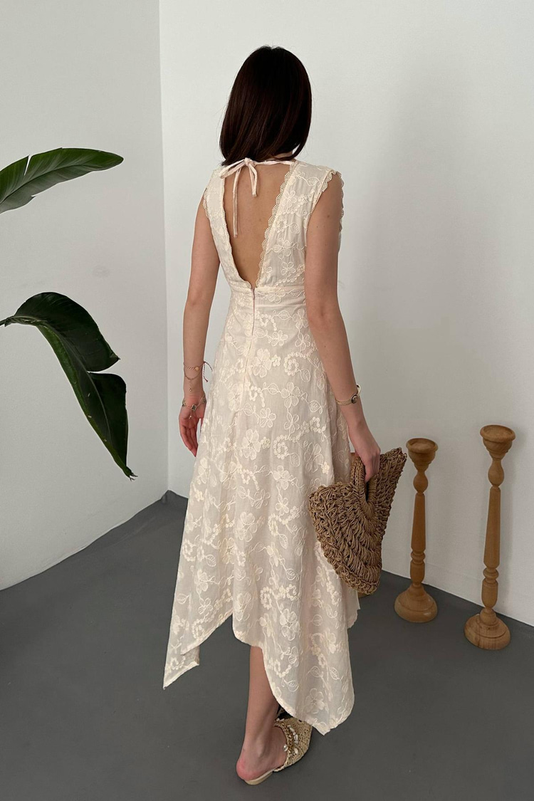 Beige Embroidered Dress