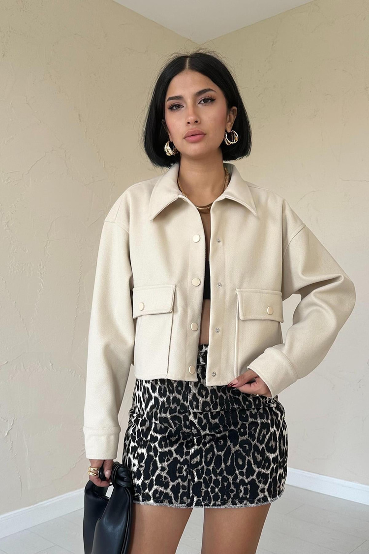 Beige Snap-Button Cashmere Shirt