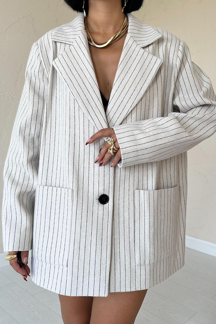 Beige Striped Oversize Jacket