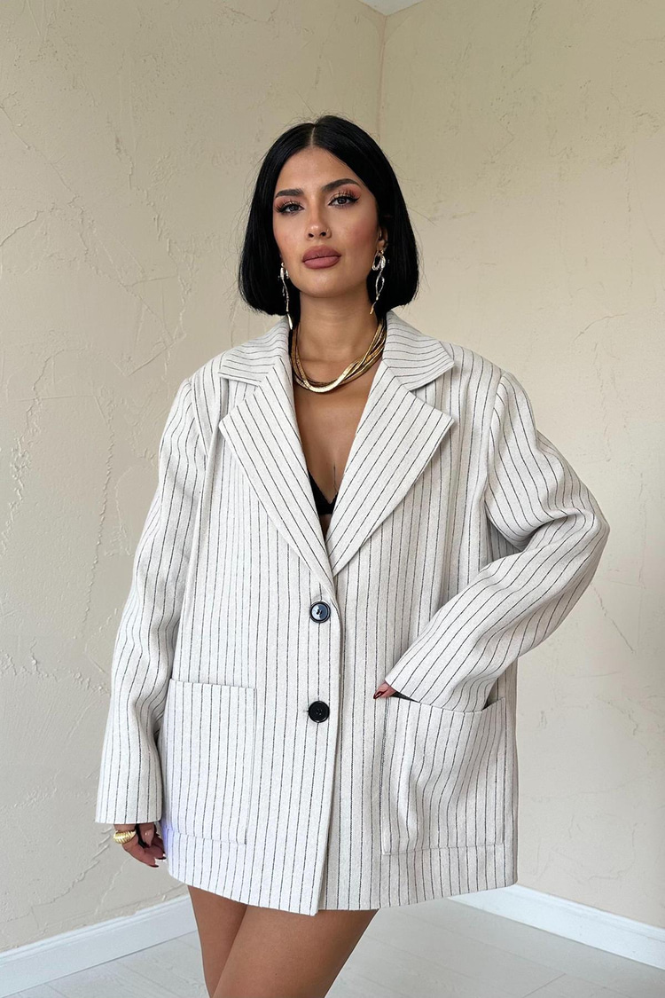 Beige Striped Oversize Jacket