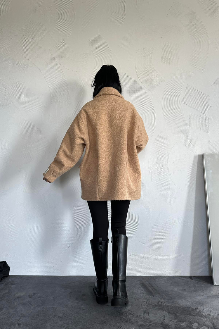Beige Jacket With Pleat Details And Label
