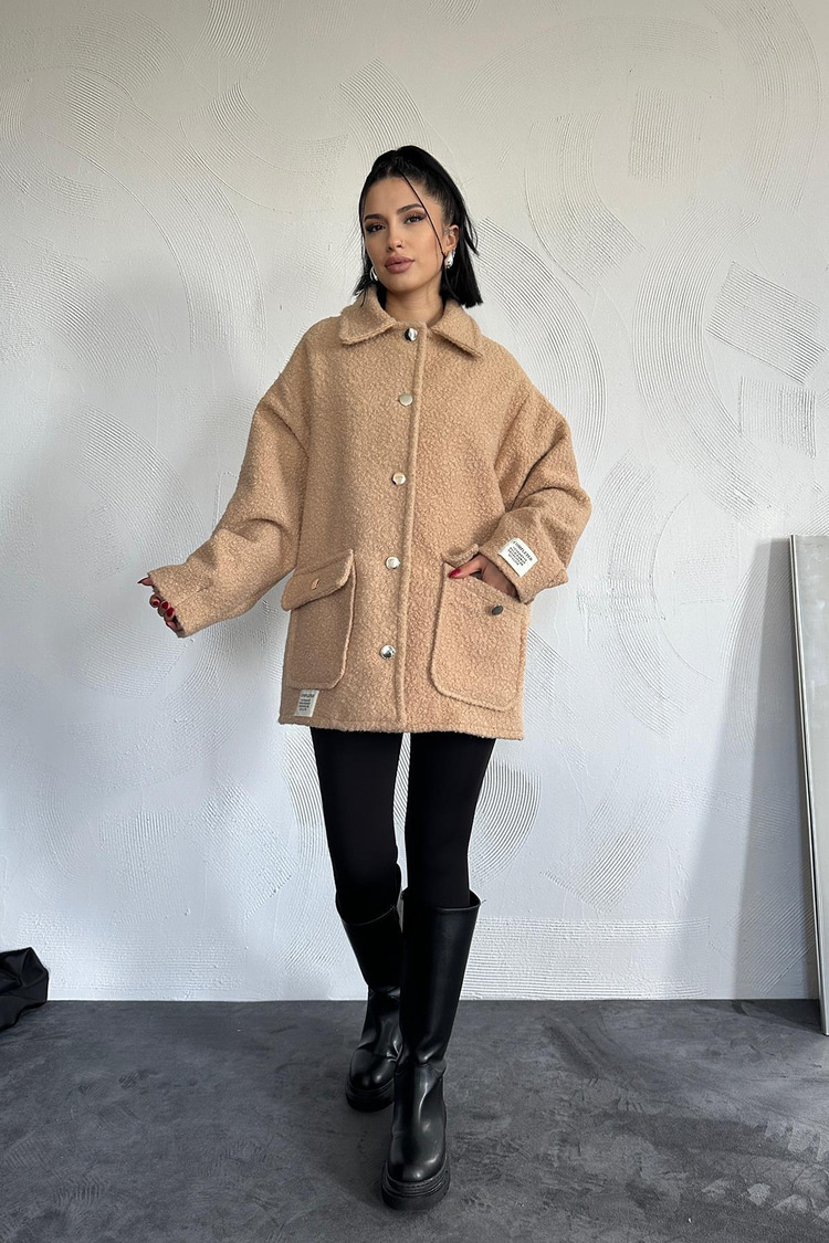 Beige Jacket With Pleat Details And Label