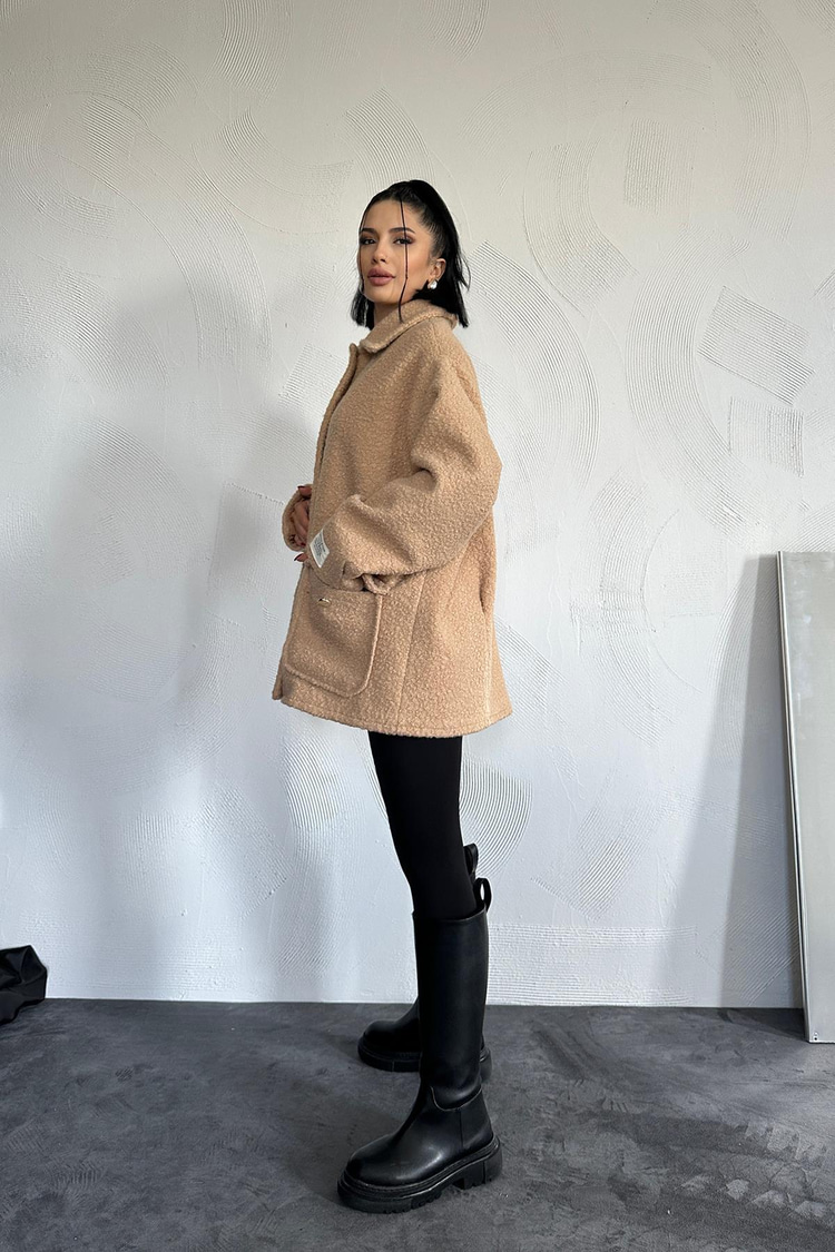 Beige Jacket With Pleat Details And Label