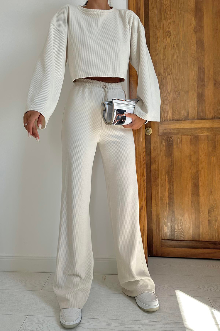 Beige Corduroy Blouse And Trousers Set
