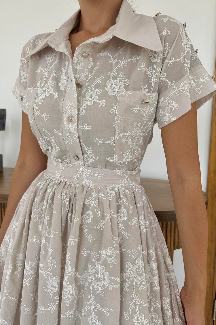 Beige Shirt And Skirt Set