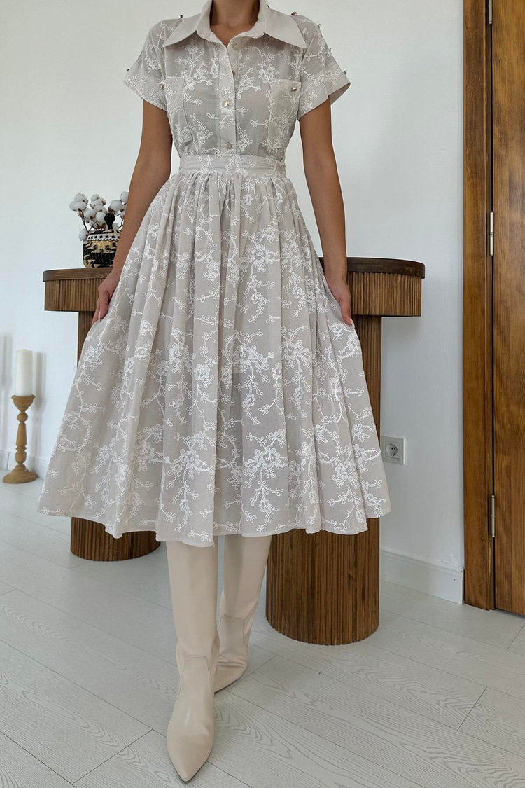 Beige Shirt And Skirt Set