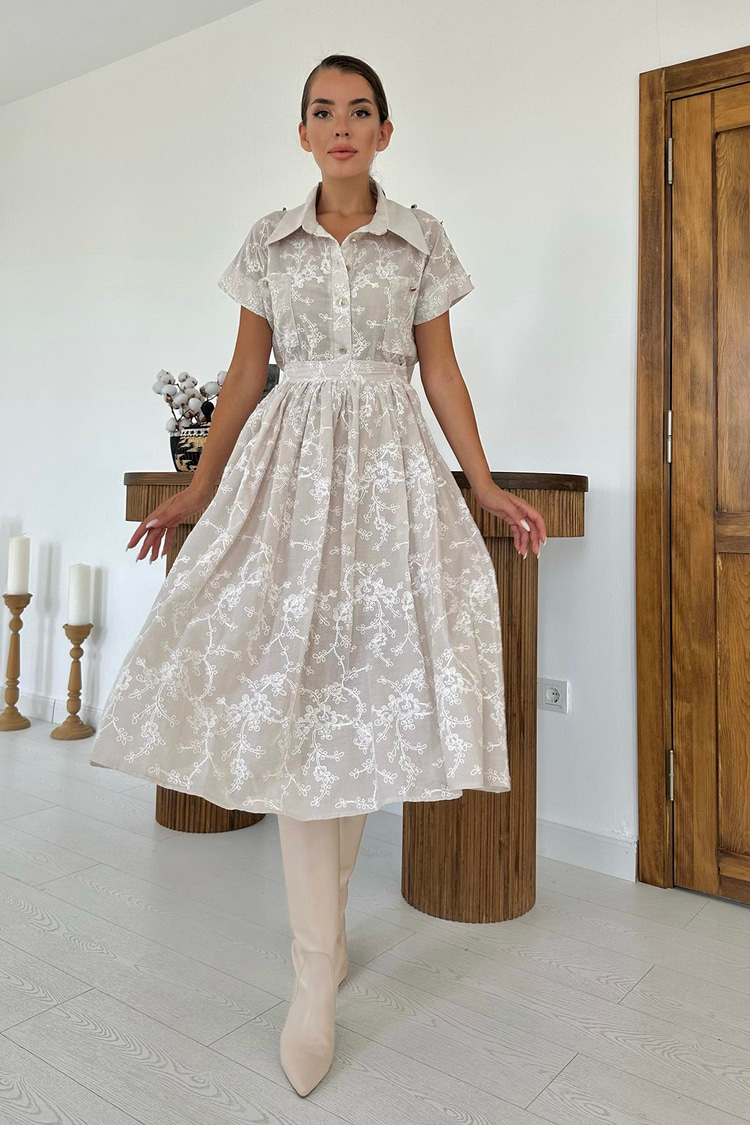 Beige Shirt And Skirt Set