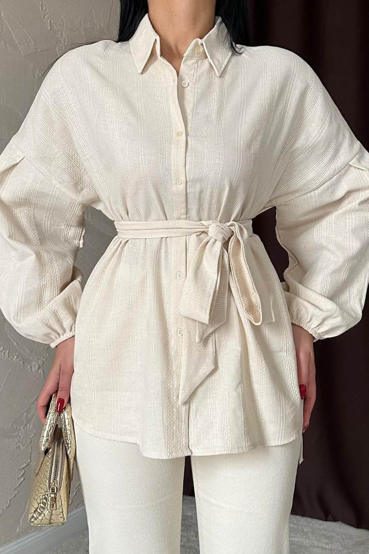 Wholesale Beige Honeycomb Jacquard Fabric Shirt