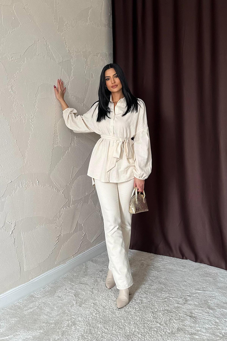 Wholesale Beige Honeycomb Jacquard Fabric Shirt