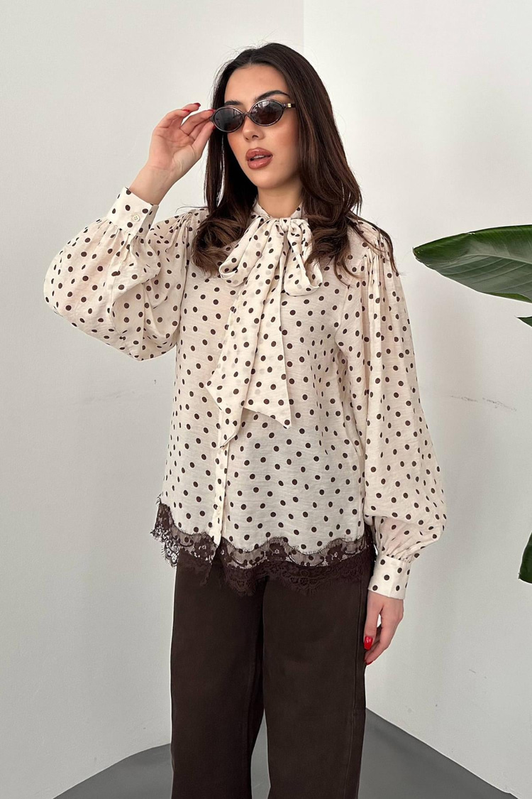 Wholesale Beige Polka Dot Lace Shirts