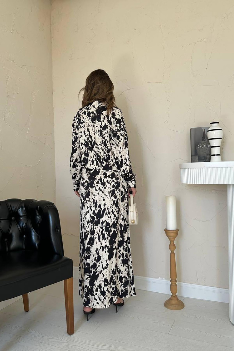 Beige And Black Patterned Viscose Set