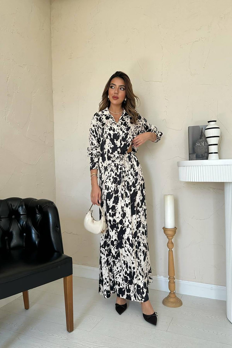 Beige And Black Patterned Viscose Set