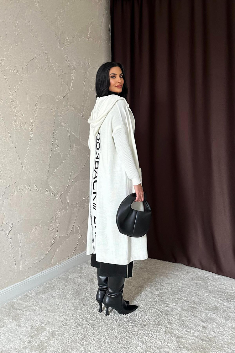 White Cardigan With Writing On The Back