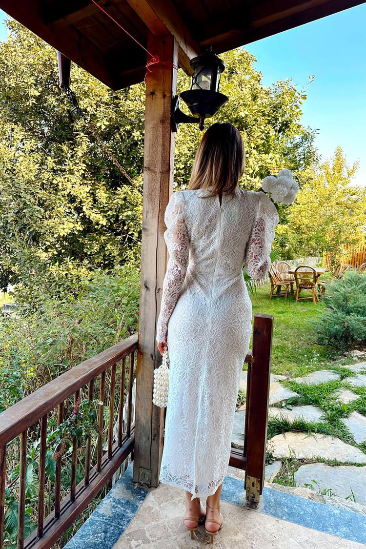 White Lace Dress With Puffy Sleeves