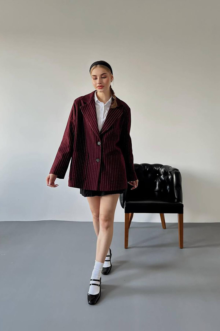 Burgundy Striped Oversize Jacket