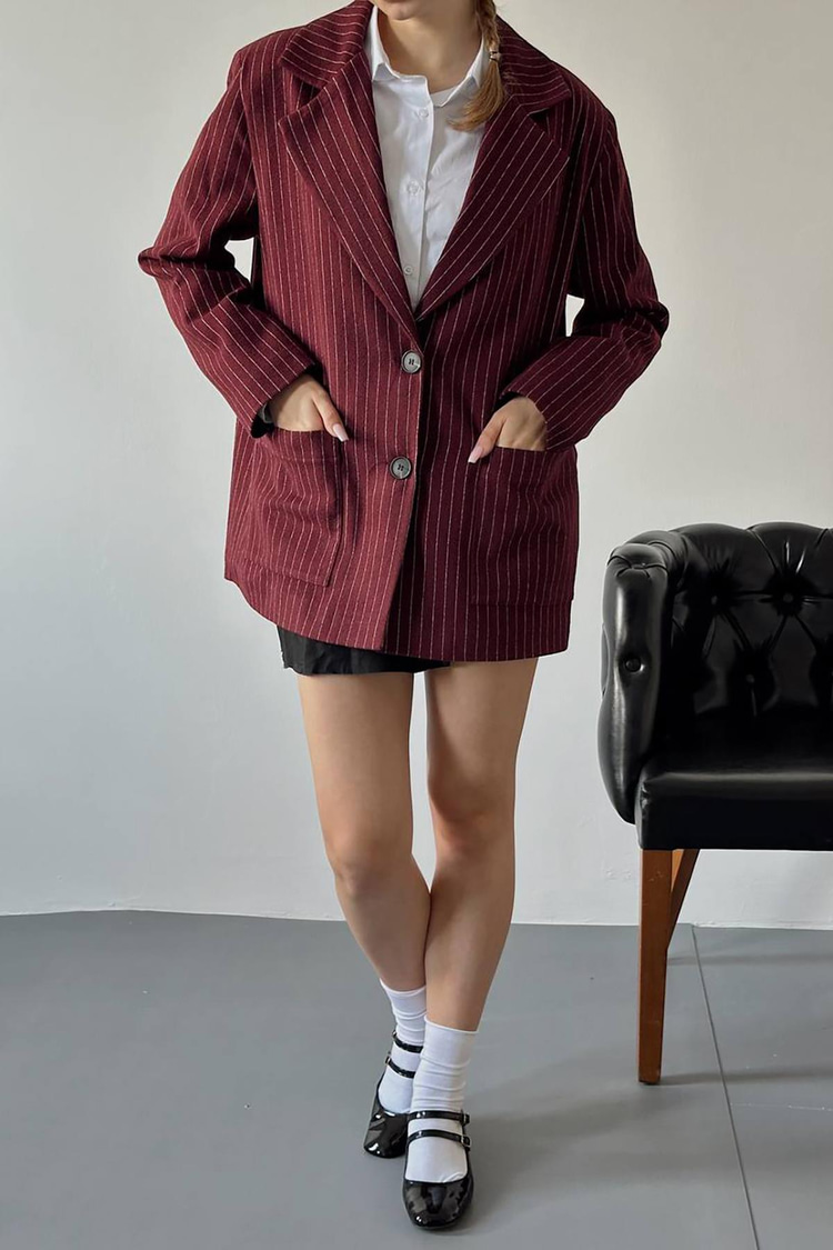 Burgundy Striped Oversize Jacket