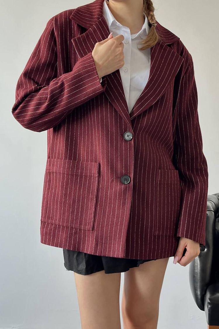 Burgundy Striped Oversize Jacket