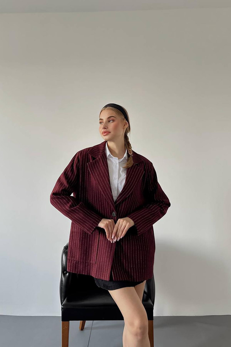 Burgundy Striped Oversize Jacket