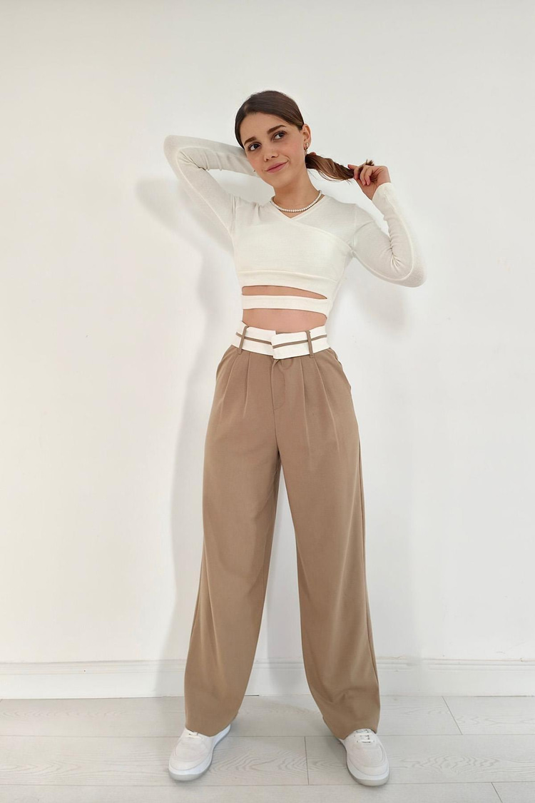 Camel Bel Detaylı Pantolon