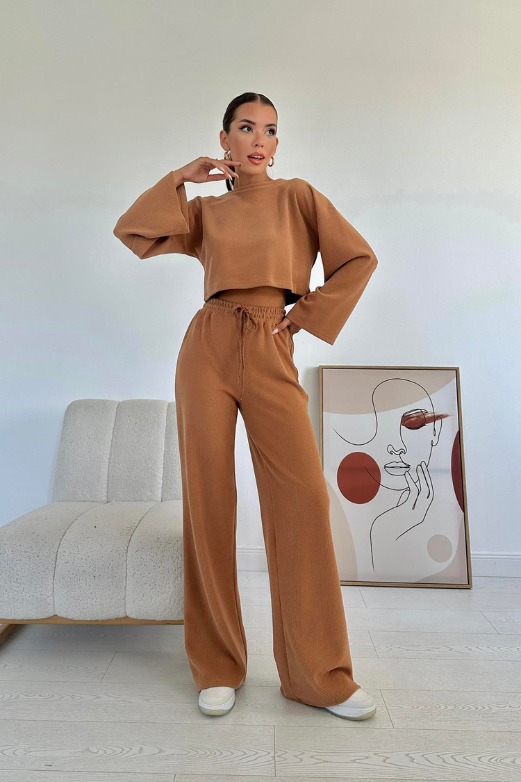 Camel Corduroy Blouse And Trousers Set