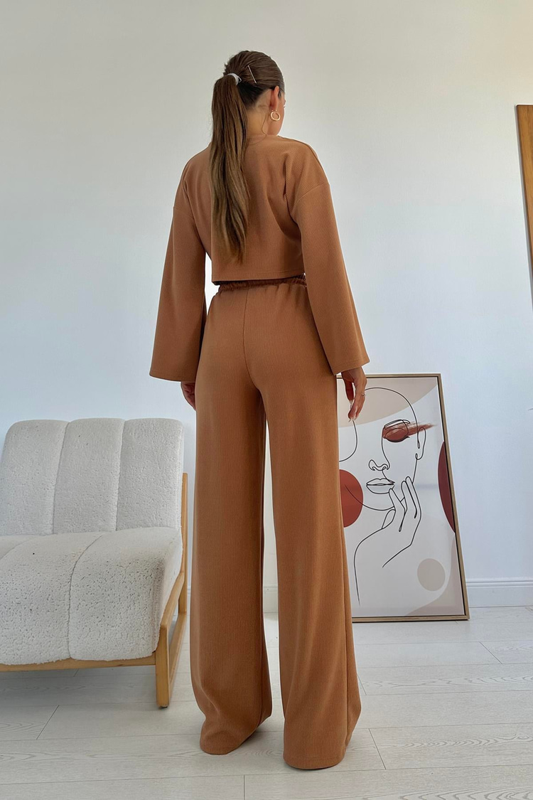 Camel Corduroy Blouse And Trousers Set