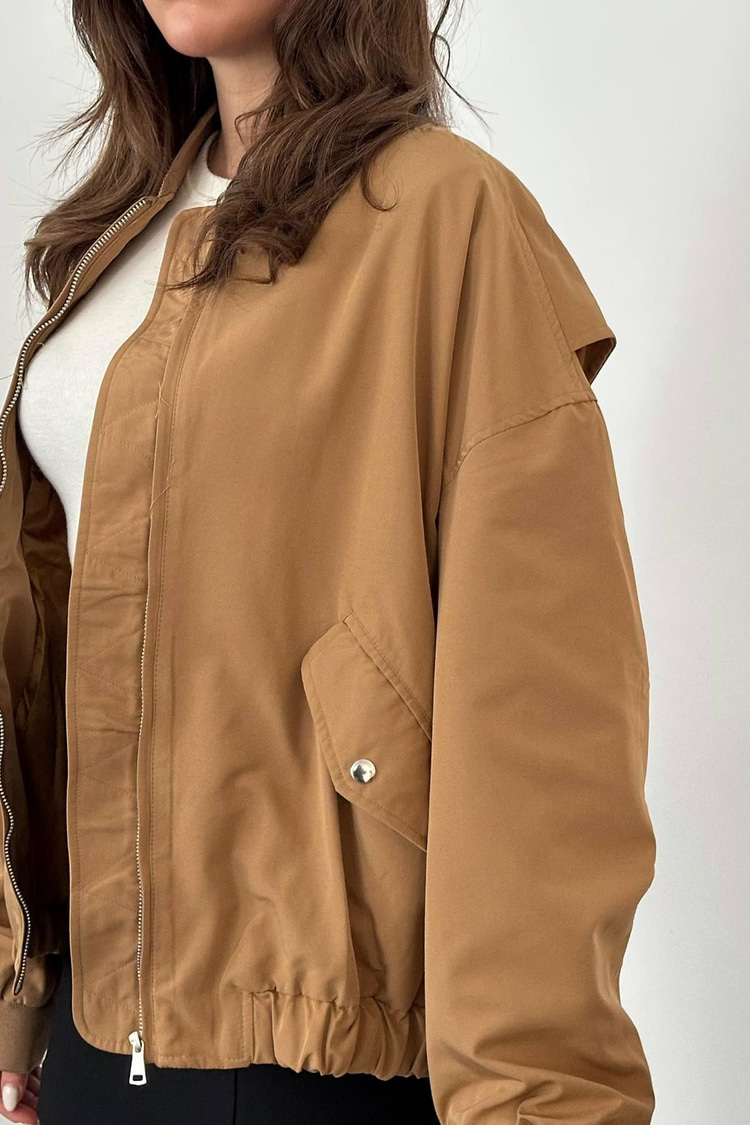 Camel Patchwork Bomber Jacket