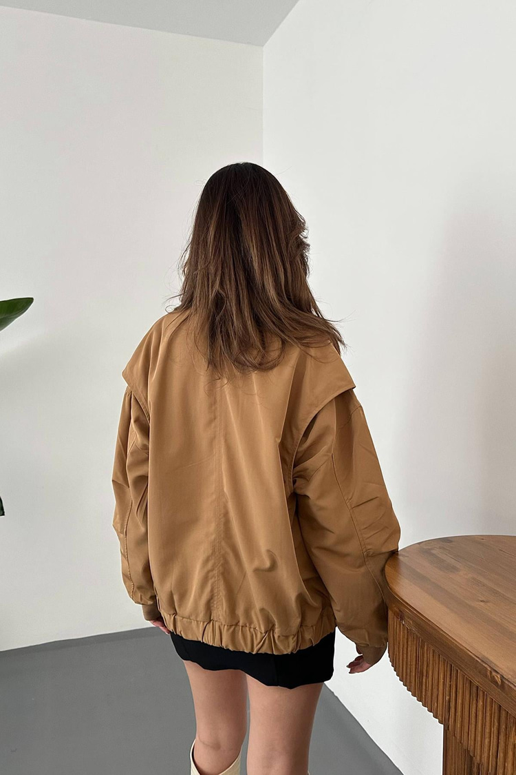 Camel Patchwork Bomber Jacket