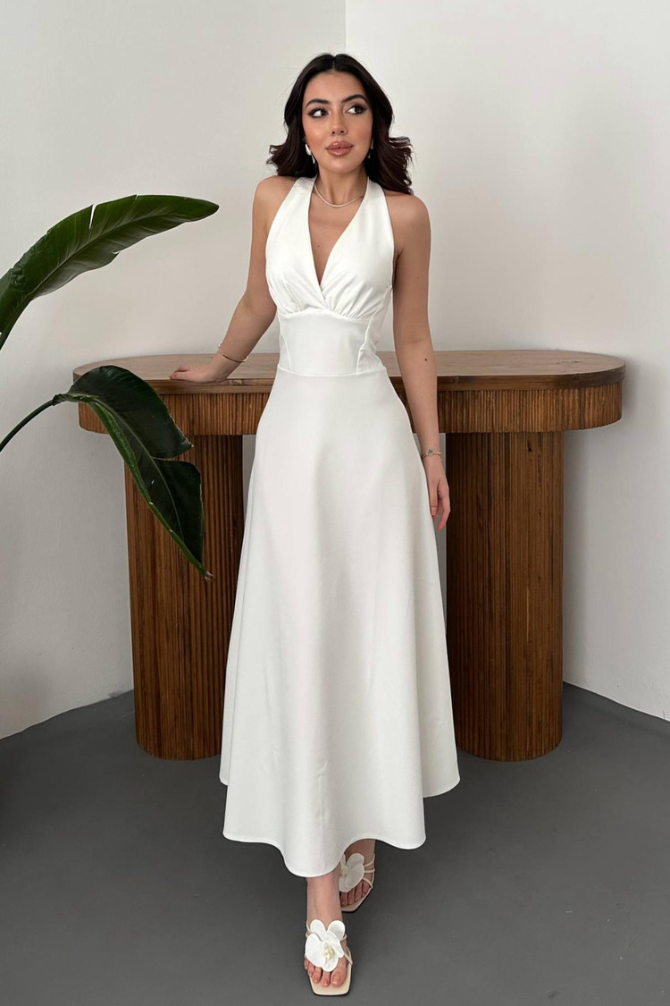 Платье Из Атласа Кремового Цвета С Чашечками-Бипузами