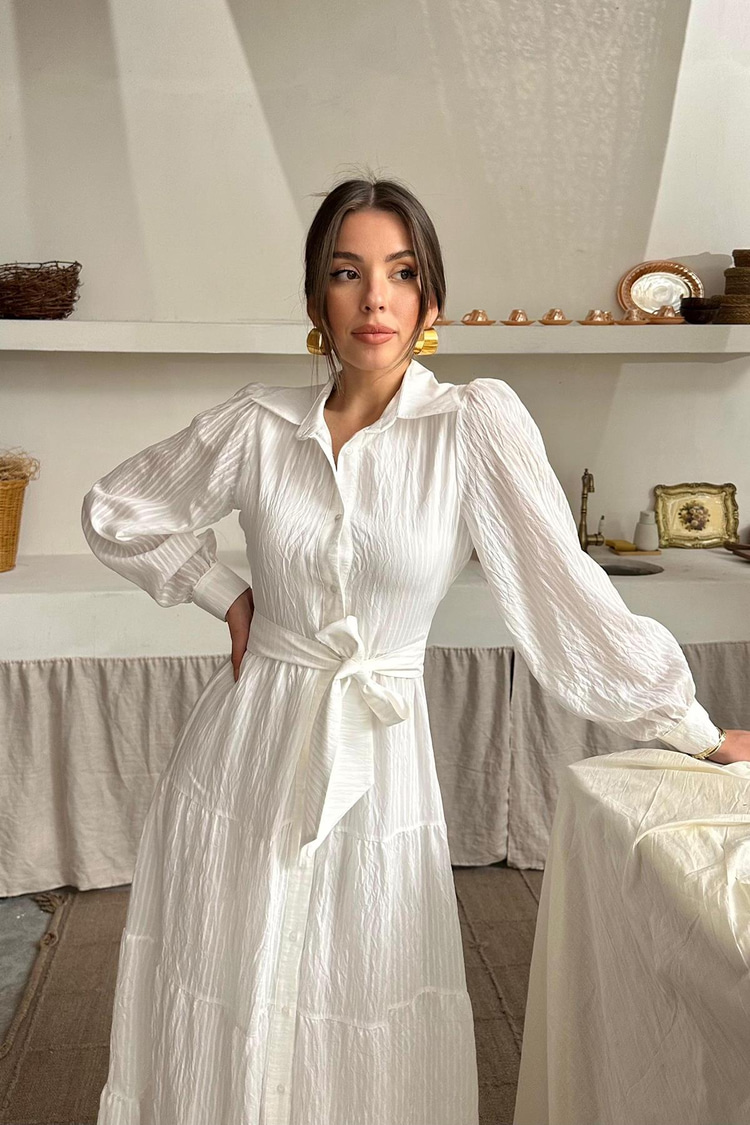 Off-White Striped Long Dress