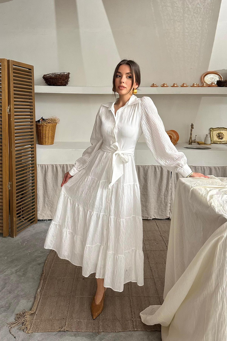 Off-White Striped Long Dress