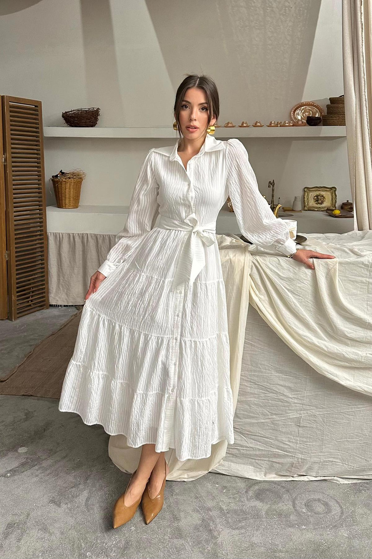 Off-White Striped Long Dress