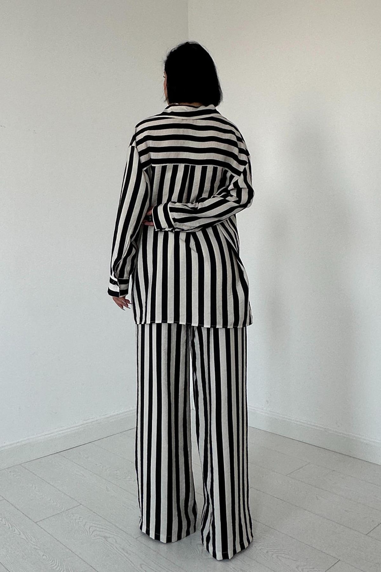 Wholesale Ecru Striped Shirt and Trouser Set