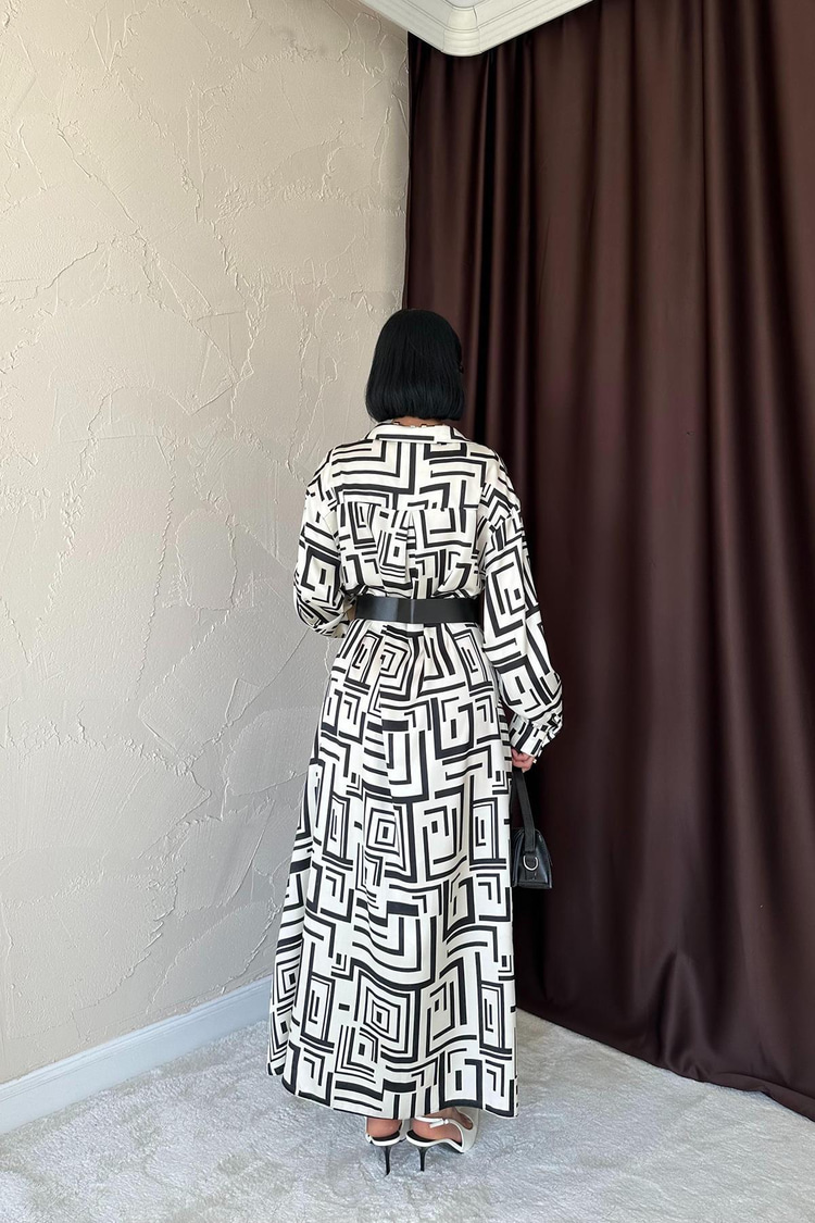 Off-White Long Shirt Patterned Dress