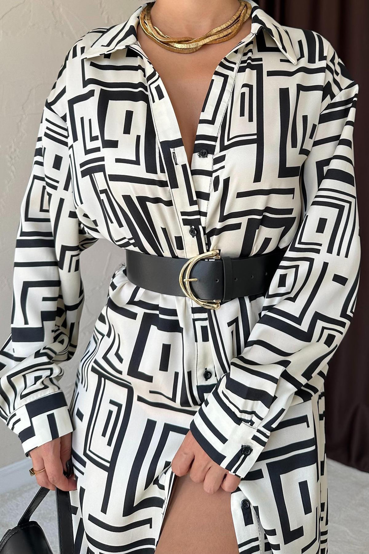 Off-White Long Shirt Patterned Dress