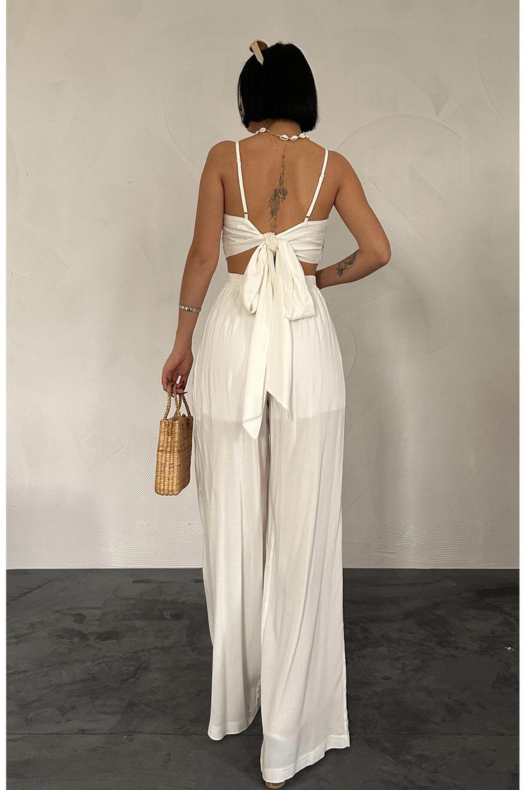 Off-White Viscose Bustier And Pants Set