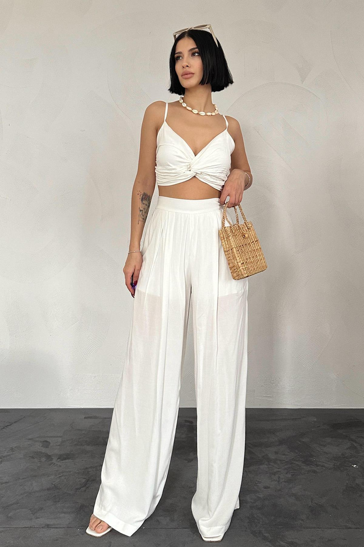 Off-White Viscose Bustier And Pants Set