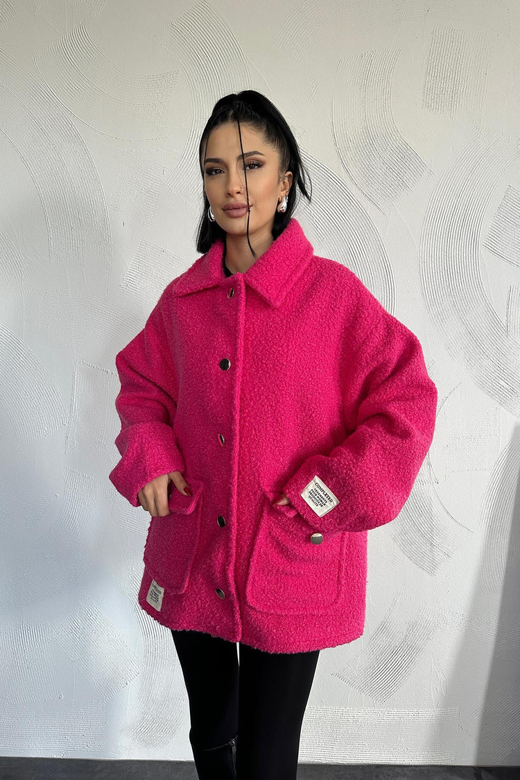 Fuchsia-Colored Jacket With Pleat Details And Label