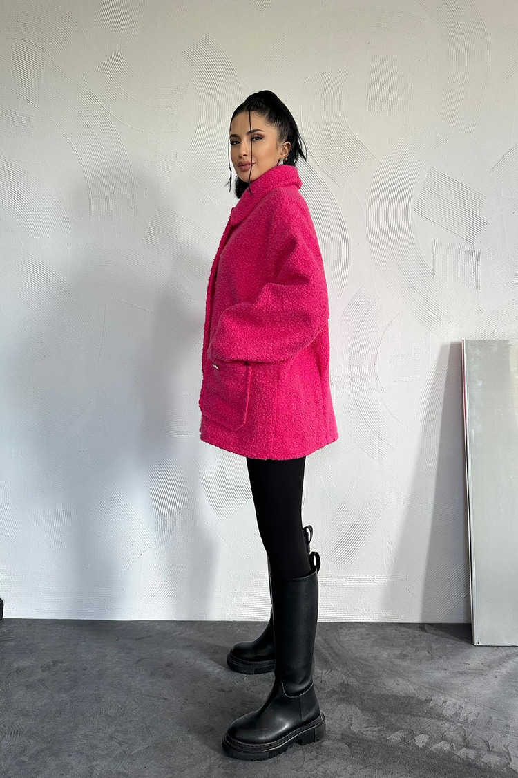 Fuchsia-Colored Jacket With Pleat Details And Label
