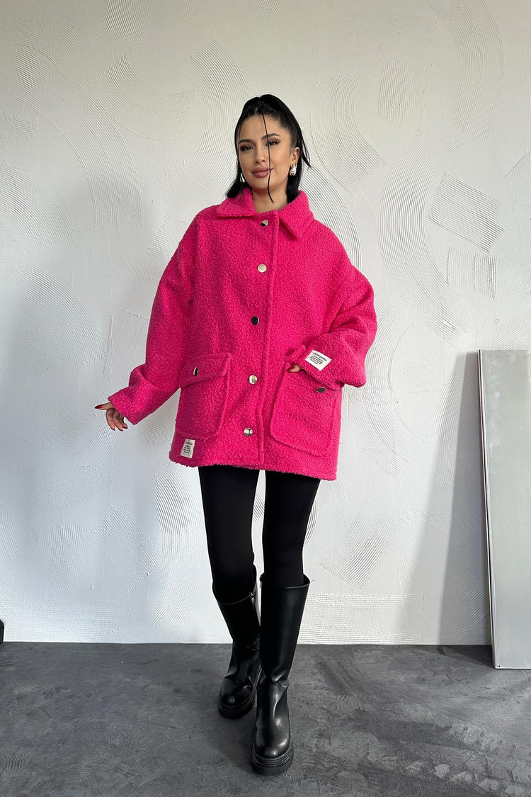 Fuchsia-Colored Jacket With Pleat Details And Label