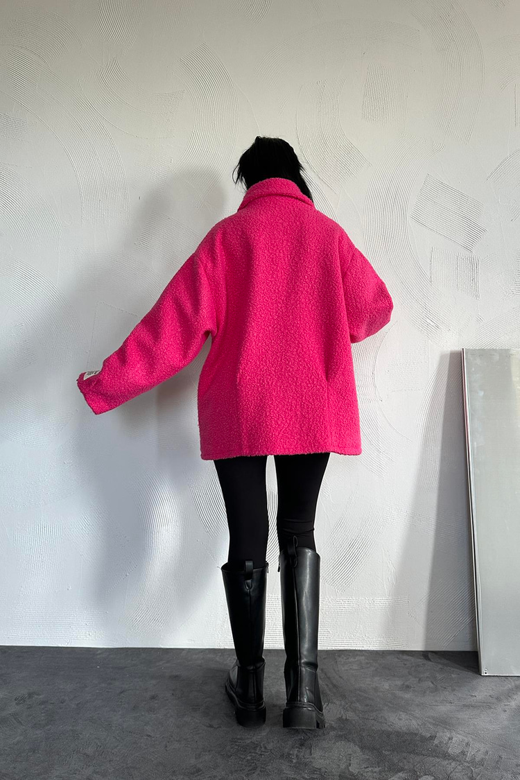 Fuchsia-Colored Jacket With Pleat Details And Label