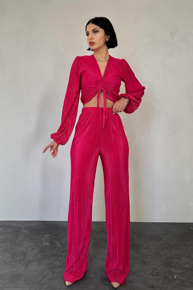 Fuchsia Corduroy Blouse And Trousers Set