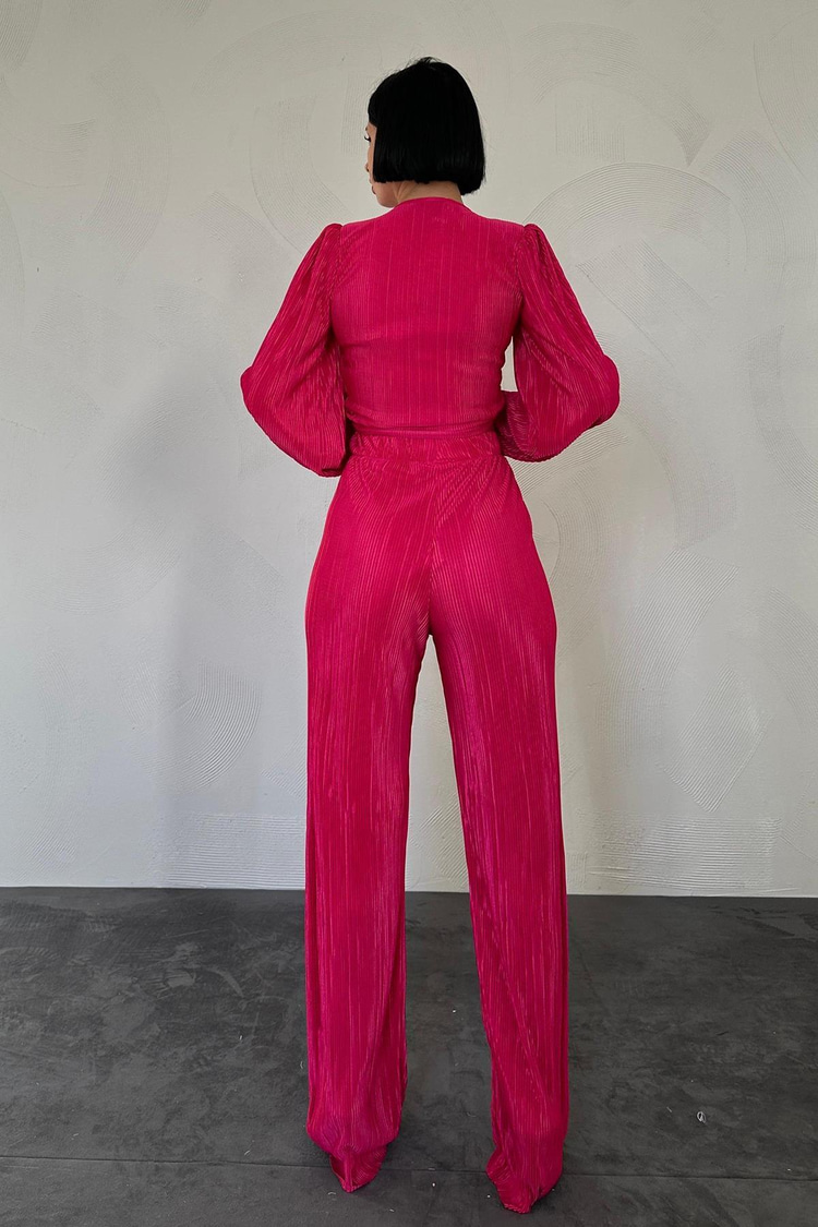Fuchsia Corduroy Blouse And Trousers Set