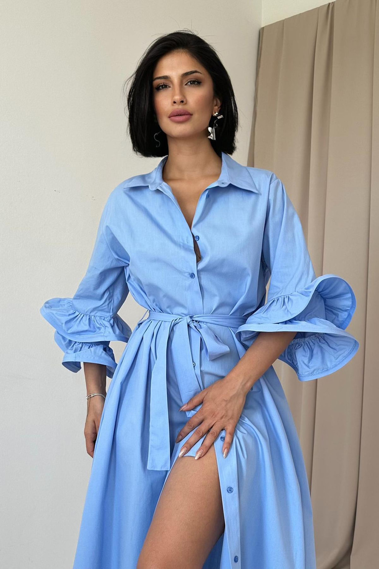 Fuchsia Shirt Collar Belted Dress