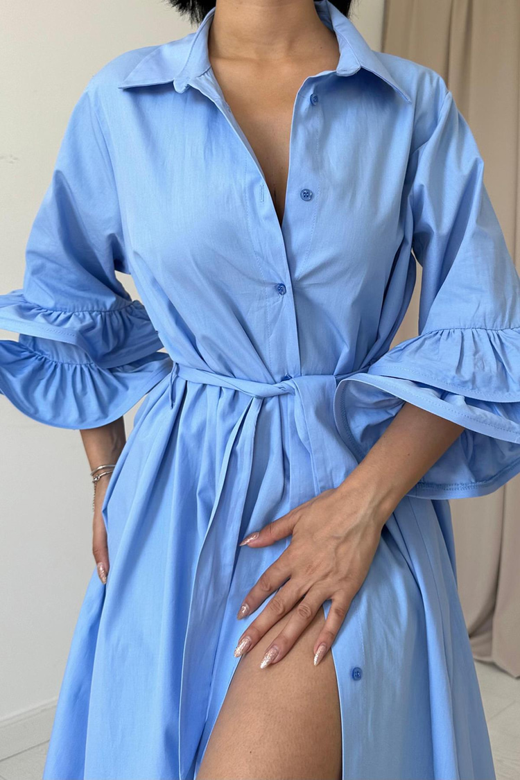 Fuchsia Shirt Collar Belted Dress
