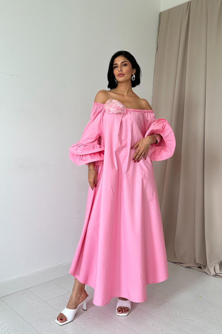 Madonna Dress With Fuchsia Rose Accessories