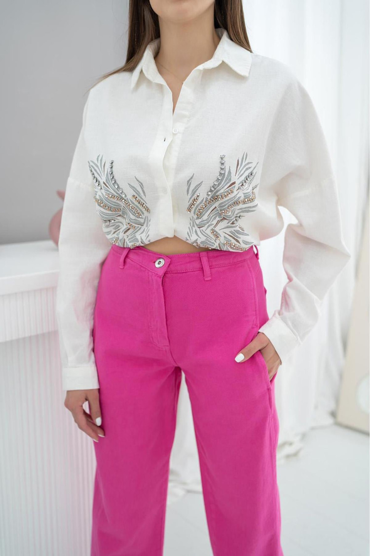 Fuchsia High-Waisted Trousers