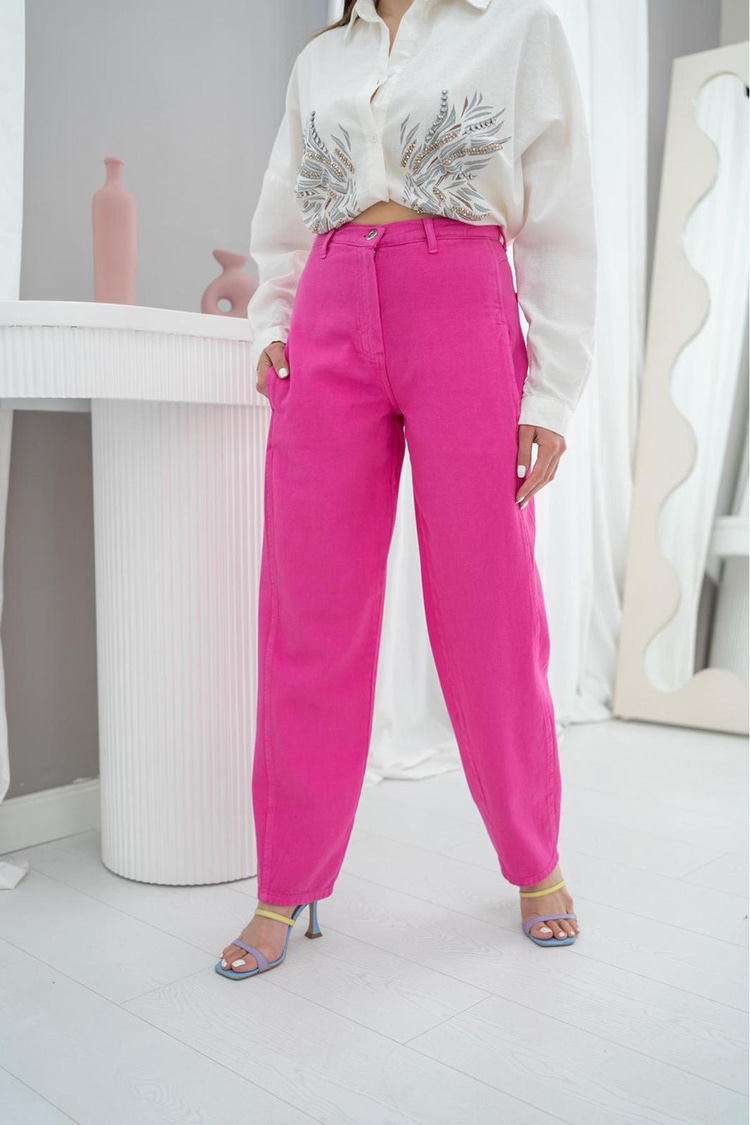 Fuchsia High-Waisted Trousers