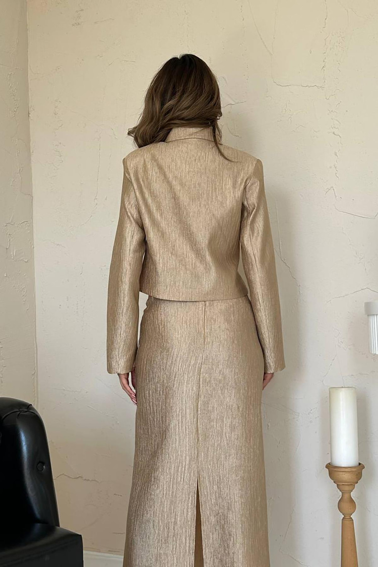Gold Shiny Jacket And Skirt Set