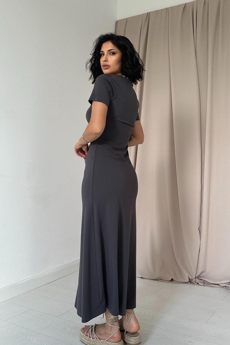 Toptan Gri Basic Elbise