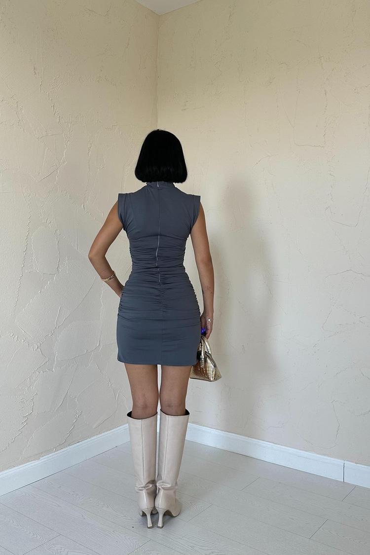 Gray Ruched Sleeveless Dress